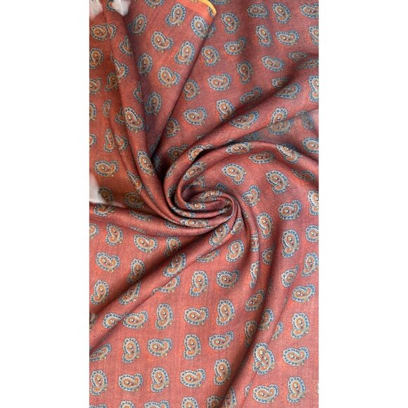 2/$30 NEW Navy Blue Rust Gold Paisley Printed Silky Polyester Fashion Scarf - Picture 4 of 9